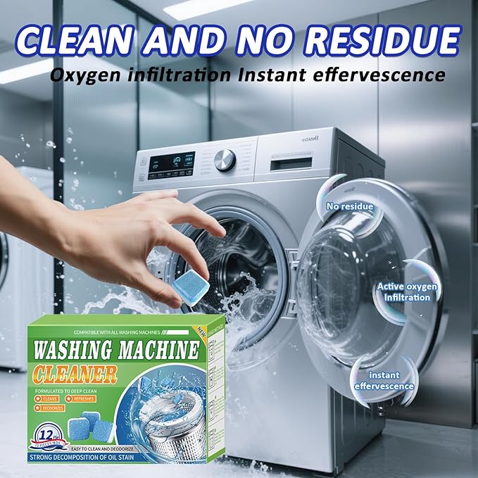Premium Washing Machine Cleaner Tablets - Washer Machine Cleaner Tablets for Deep Clean & Deodorize, Fits Front Load & Top Load Washers, 12 Pieces Pack
