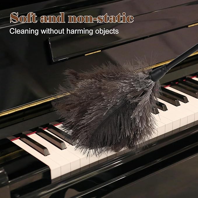 Natural Ostrich Feather Duster 14.9 inch Fluffy Mini Dusters with Plastic Handheld for Cleaning Car Keyboard Office 6 PCS