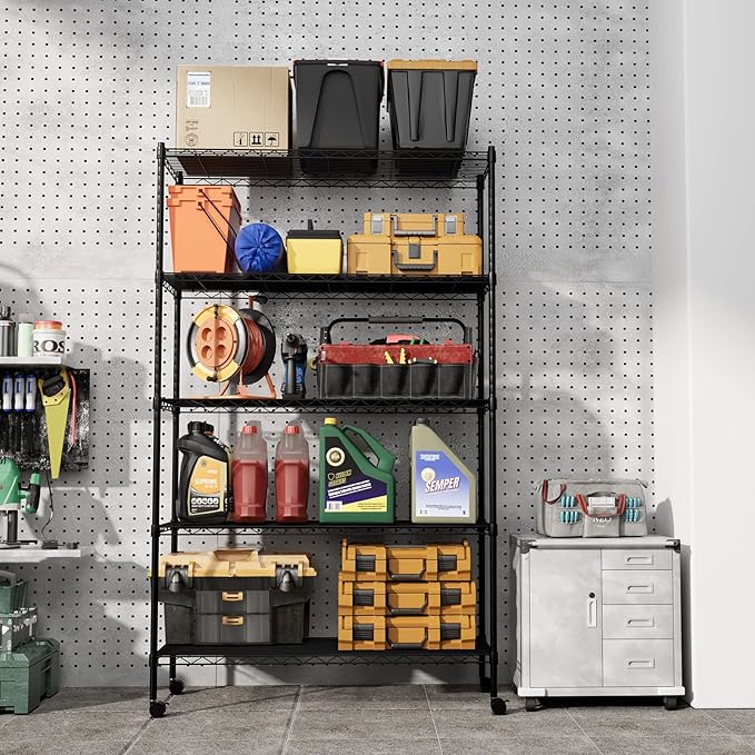 Simple Deluxe Heavy Duty 5-Tier Storage Shelving Unit, 35.83" W x 13.98" D x 61.02" H, 1250 Lbs Loading Capacity, Black