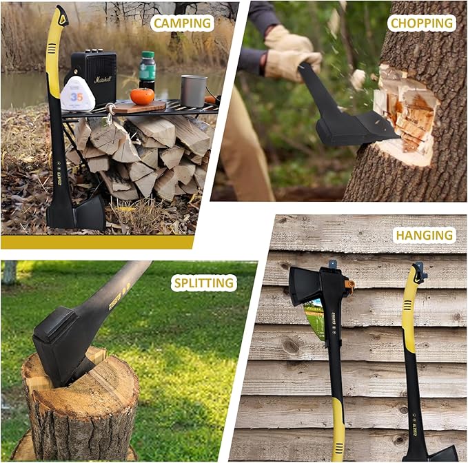 24" Splitting Axe Hatchet, Nylon Shock-Absorbing Handle, Camping Axe for Logs, Wood