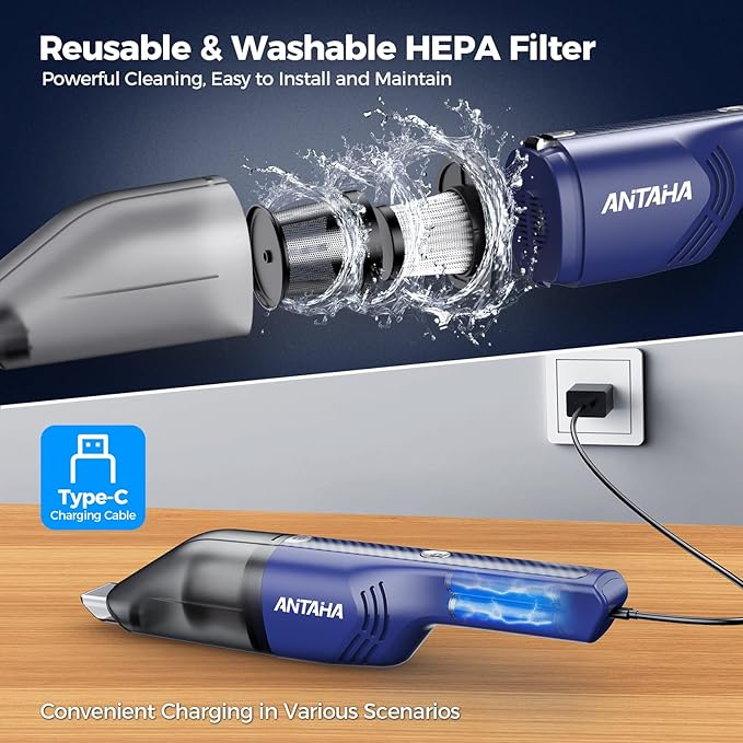 Handheld Vacuum Cordless -Car Vacuum Portable Cordless Cleaner Powerful Suction,1.2lbs Lightweight, Type-C Charge, Multiple Accessories, Portable Hand Vacuum for Home, Pet and Car