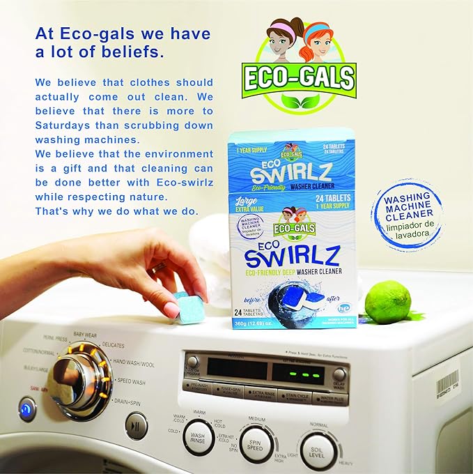 Eco-Gals Eco Swirlz Washing Machine Cleaner with Bonus Eco Scrubz Dishwasher Cleaner Add On 36 Count Deep Cleaning Tablets