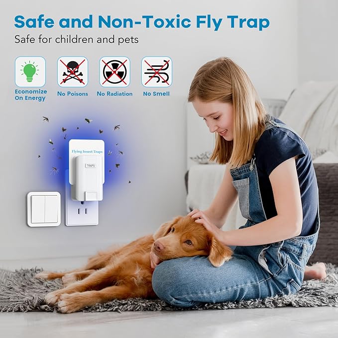 Fly Trap lndoor, 2 Pack Plug-in Fruit Fly Traps with 6 Refills, Gnat Killer Indoor Bug Catcher for Flies, Moths & Other Flying Insects