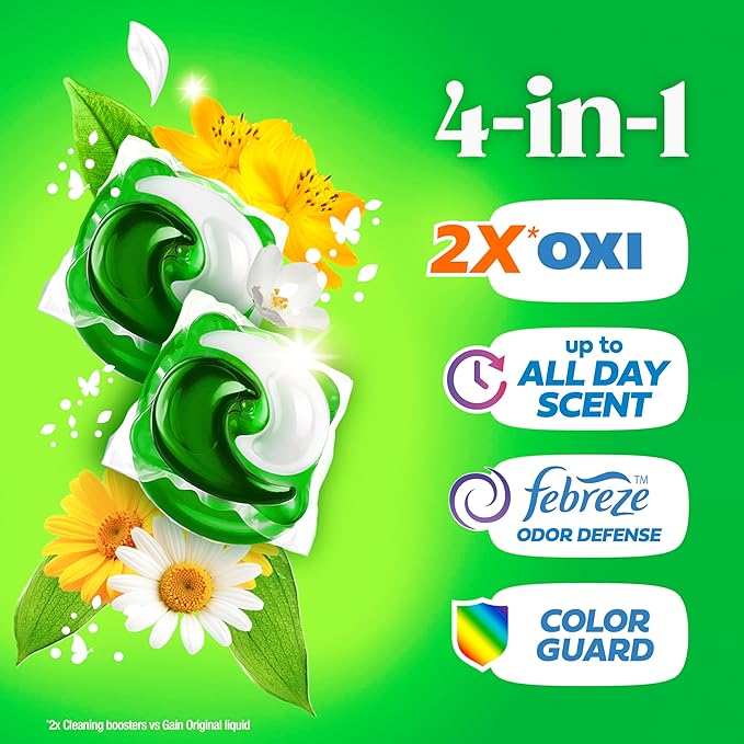 Gain Flings Laundry Detergent Pacs, Odor Defense, 112 Count, Original Scent, 3 in 1 HE Compatible Detergent Pacs with Oxi Boost and Febreeze