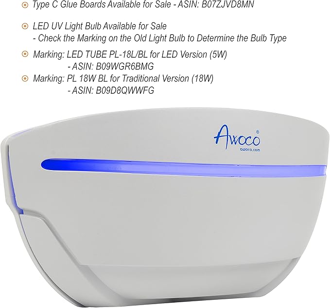 Awoco LED 5W 100V-240V Wall Mount Sconce Sticky Fly Trap Lamp for Capturing Flying Insects, Flies, Mosquitoes, and Moths (Fly Trap)