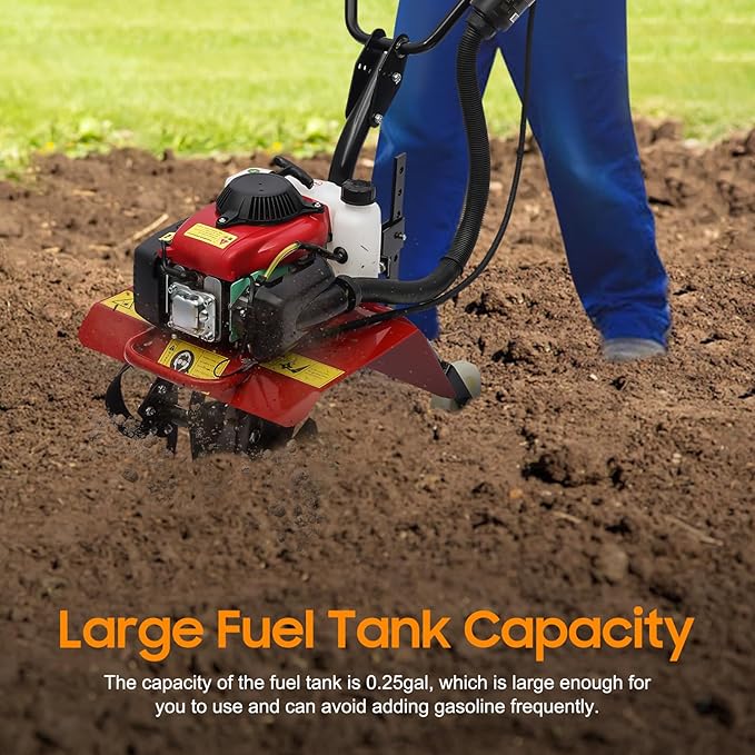 4-Stroke 63CC Gas Powered Tiller Cultivator Garden Yard Rototiller Tilling Tool Gas Tiller- Ideal for Garden, Lawn, Soil Cultivation, Weed & Digging