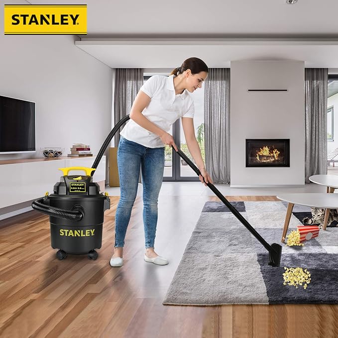 STANLEY Wet Dry Vacuum, 5 Gallon Shop Vac with Blower, 4 Peak HP 3 in 1 Power Suction Cleaner for Home, Jobsite, Garage, Basement, Shop Vacuum Wet and Dry for Car, Warehouse, Pet, Model: SL18115P