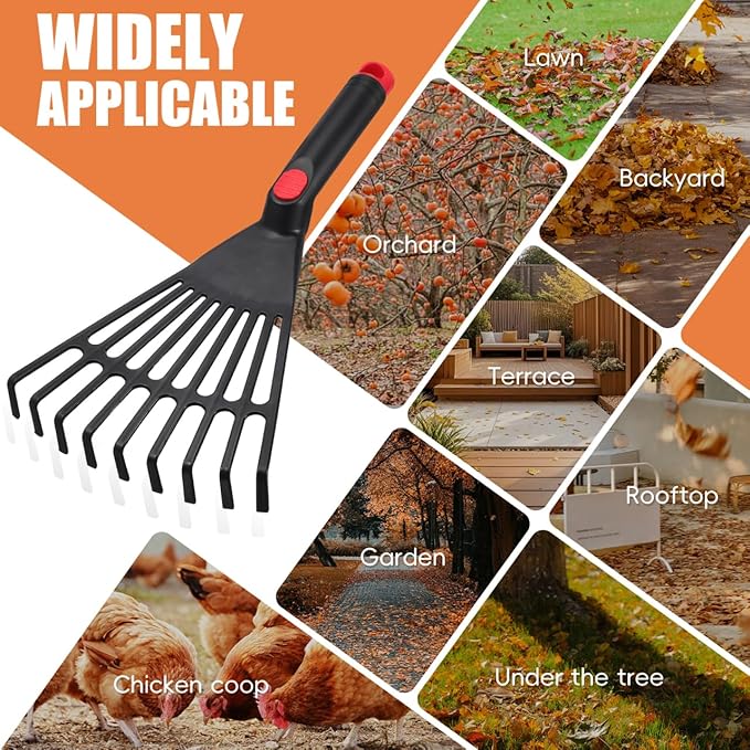 BESPORTBLE 2-Pack Small Hand Rakes - Lightweight Plastic Garden Rakes for Raised Garden Bed, Leaves, Lawns & Tight Spaces, Easy-Grip Ergonomic Handle (No Rust/Bend)