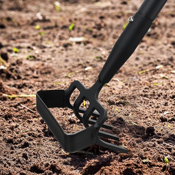 2-in-1 Garden Hoe Tool, Adjustable Length from 37 to 48inch, Ergonomic Design for Weeding and Raking, Durable and Rust-Proof Blade, Save Time and Effort