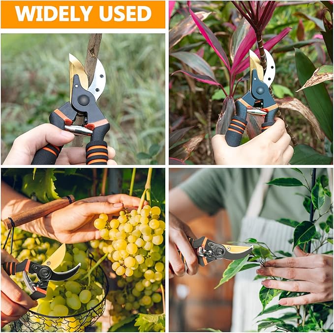 Pruning Shears, Garden Shears - Hewog 8.5" Professional Premium SK5 Steel with Titanium Bypass Pruning Shears for Gardening, Sharp Handheld Heavy Duty Garden Hedge Clippers/Scissors Pruners Tools