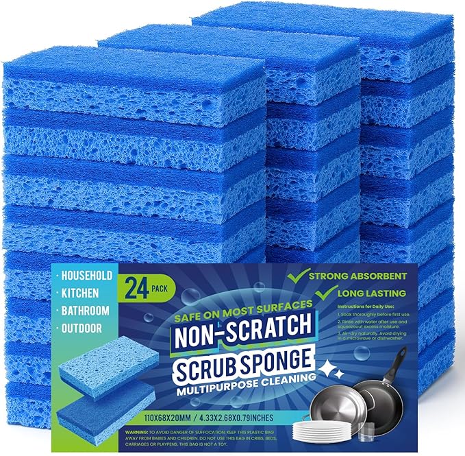 Kitchen Sponges, 24 Count, Non-Scratch Scrub Sponge, Dual Sided Cleaning Sponges for Dishes, Kitchen, Bathroom