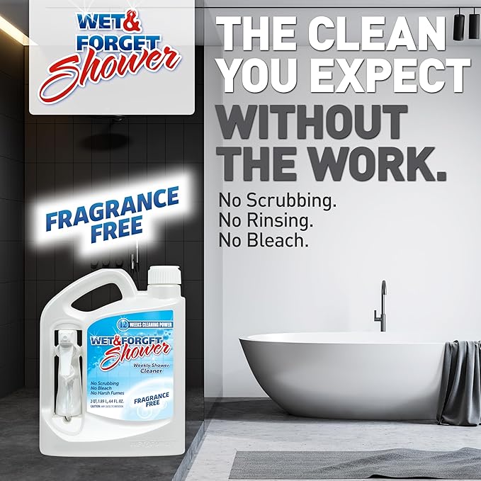 Wet & Forget Shower Cleaner Spray, Fragrance-Free Weekly Bathroom Cleaner, No Scrubbing Needed, Bleach-Free, Multi-Surface Bathroom Spray, Cleaning Supplies Essential. 64 fl oz