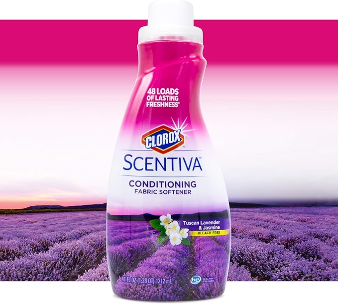 Clorox Scentiva Liquid Fabric Softener Fabric Conditioner Beautiful Tuscan Lavender & Jasmine Scent Fabric Softener with Great Smell 41 Fluid Ounce Bottle (Pack of 6)