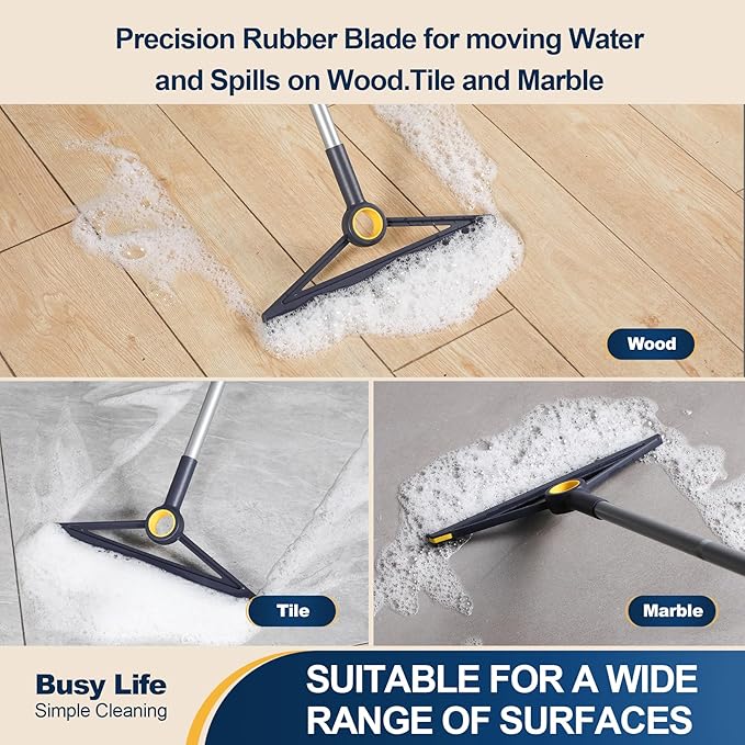 Yocada Floor Squeegee TPR Rubber Blade Scrubber Squeegee Adjustable for Bathroom Shower Kitchen Home Tile Floor Marble Glass Window Pet Hair Fur Water Foam Cleaning