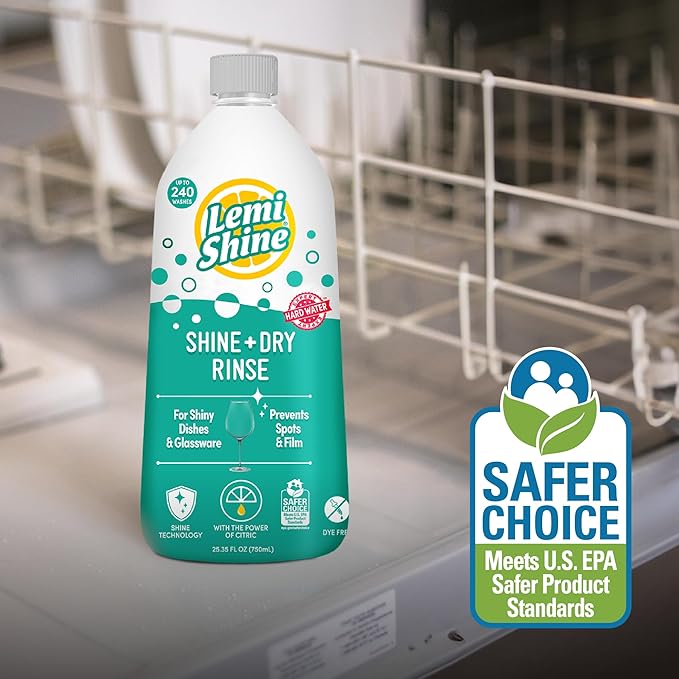 Lemi Shine Shine and Dry Natural Dishwasher Rinse Aid - Hard Water Stain Remover - 25.35 fl oz