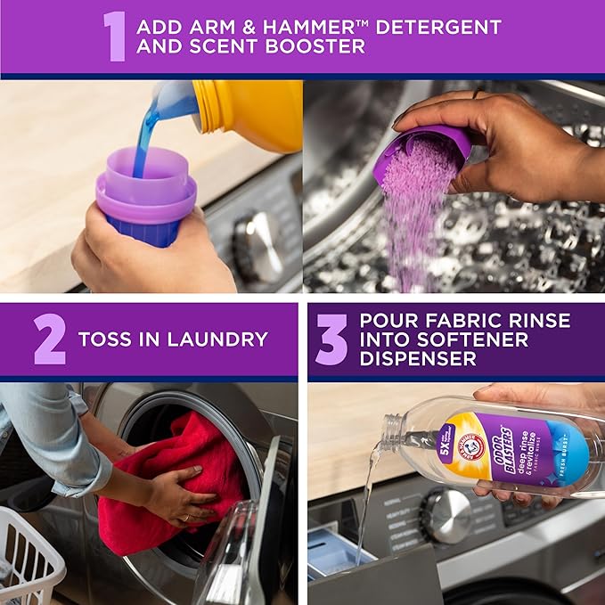 ARM & HAMMER Odor Blasters Deep Rinse and Revitalize Fabric Rinse, Laundry Additive, Eliminates Sweat and Musty Odors, Fresh Burst Scent, 50 fl oz