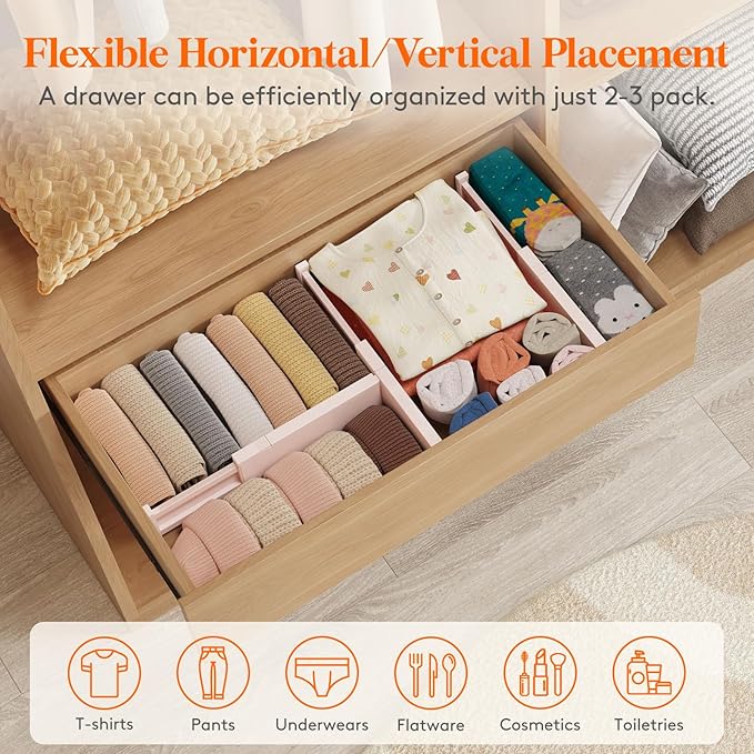 Lifewit 10 Pack 4" High Drawer Dividers 28-43.5cm/11-17" Adjustable Drawer Organizer for Clothes/Utensils, Expandable Drawer Separator in Dresser/Kitchen/Bedroom/Office Organization & Storage Beige