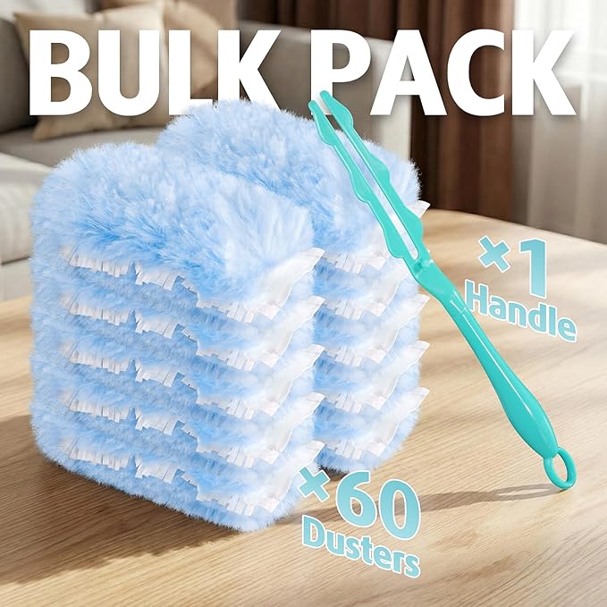 60 Count 360 Dusters Refills Compatible with Swiffer Duster with 2 Upgrade Hands