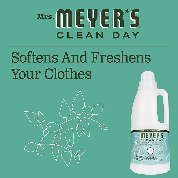 Mrs. Meyer's Clean Day Liquid Fabric Softener Bottle, Basil Scent, 32 Fl oz (Pack of 2)