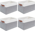 4 Pack Fabric Storage Baskets for Shelves, Closet Storage Bins for Shelves, Fabric Baskets for Organizing with Handles for Home and Office (White with Grey,15"L*10.2"W*9"H)