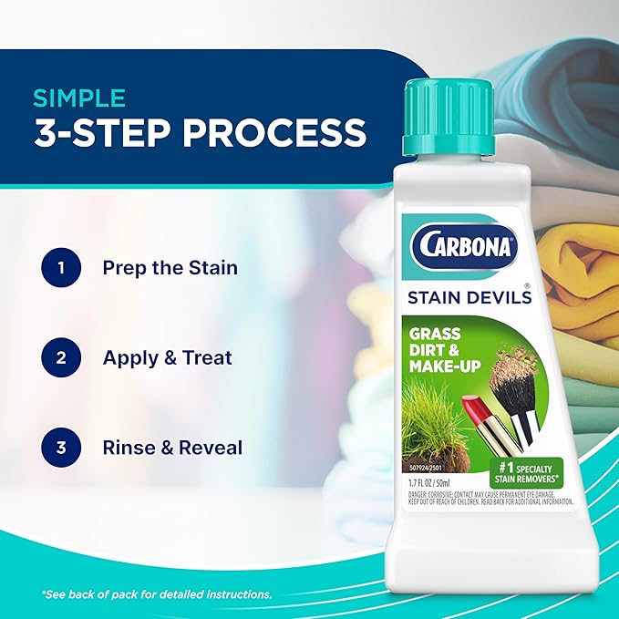 Carbona Stain Devils® #6 | Grass, Dirt & Make-Up | Professional Strength Laundry Stain Remover | Multi-Fabric Cleaner | Safe On Skin & Washable Fabrics | 1.7 Fl Oz, 3 Pack