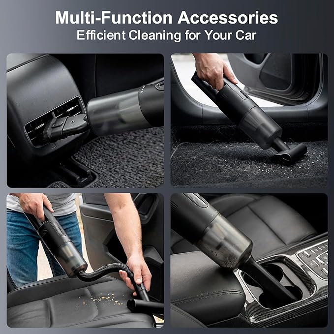 Handheld Vacuum Cordless, 5-in-1 Car Vacuum Portable Cordless 30 Mins Rapid Rechargeable Hand Vacuum Brushless Motor 19000Pa Strong Suction, Dust Busters for Car Home with 4 Nozzles, Black