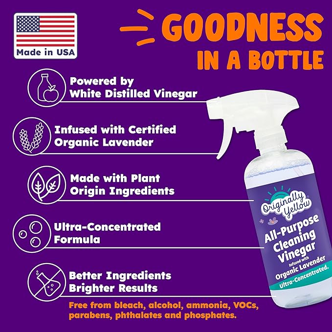 Originally Yellow Lavender distilled white vinegar for cleaning purpose Spray | Cleaning Vinegar For home | Living Room, Bathroom, & Kitchen | Plant-Derived All Purpose Cleaner Spray | 3 Pack