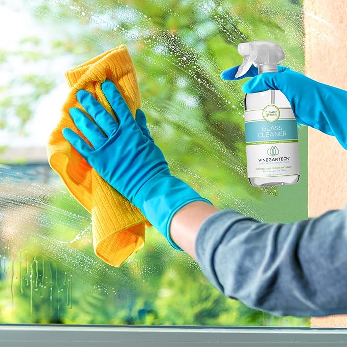 CLEAN+GREEN VinegarTech Glass Cleaner Spray - Cleaning Vinegar- Vinegar For Cleaning Purpose - Glass Cleaner, Window Cleaner, Bathroom Glass Cleaner- Spray Cleaner for House Supplies- 24 Fl Oz