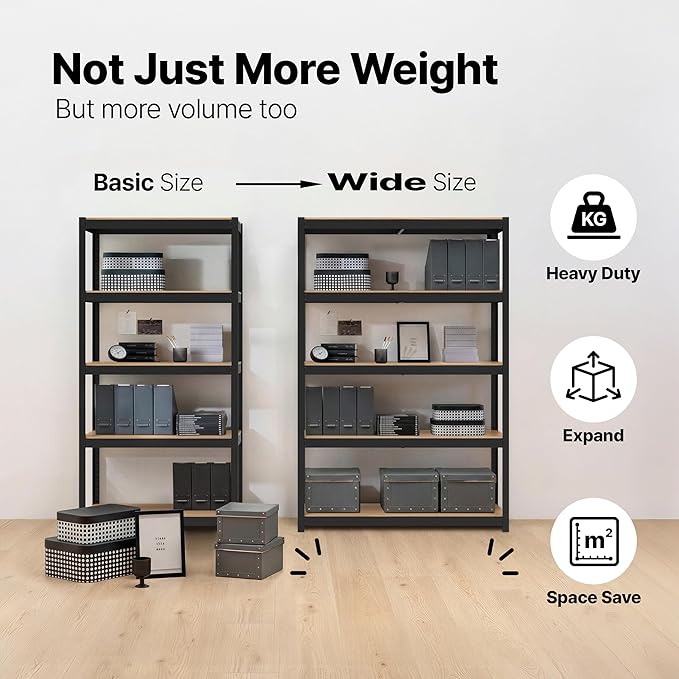 HOMEDANT House 48.1" W 5 Tier Heavy Duty Garage Shelving Adjustable Metal Rack Storage Shelves Standing Shelf Unit Organizers Industrial Warehouse Basement Black 2Pack
