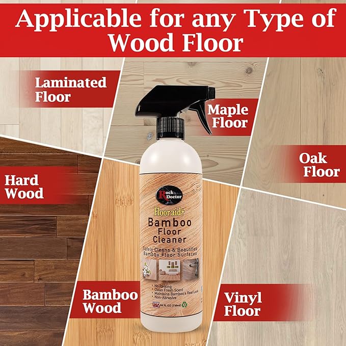 Rock Doctor Flooraid+ Bamboo Floor Cleaner Spray, 2 Pack, Heavy Duty Non Abrasive Cleaning Solution for Hard Floors, Counters, and Surfaces, Rinse Free