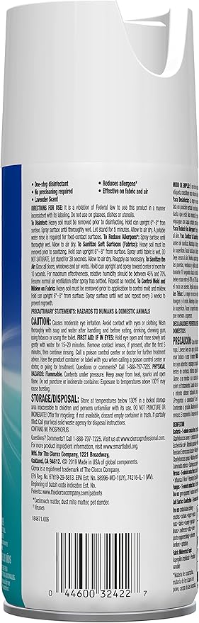 Clorox Fabric Sanitizer Aerosol Spray, Lavender Scent 14 Ounces