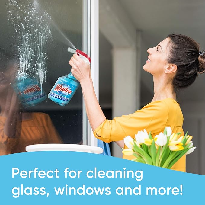 Windex Glass Cleaner Spray Refill, Original Blue Window Cleaner Works on Smudges and Fingerprints, Bottle Made of 100% Recovered Coastal Plastic, 2L (Pack of 2)