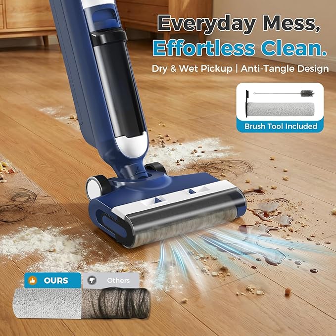 OLIXIS Wet Dry Vacuum Cleaner, Cordless All-in-One Vac Mops, Vacuum Mop with Self-Cleaning System, Dual Water Tank Design, Tangle-Free Brush, Dual-Edge Cleaning, 35-Min Runtime