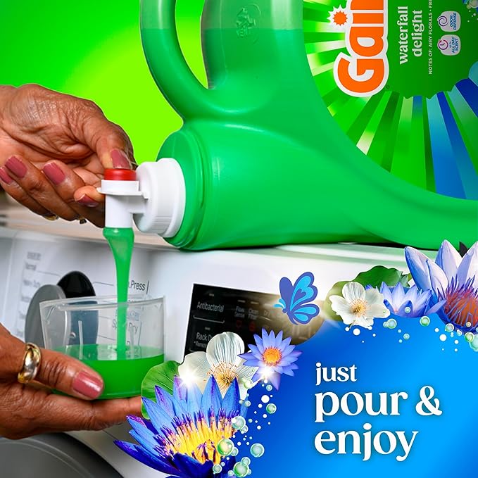 Gain Ultra Oxi Liquid Laundry Detergent, 107 loads, 154 fl oz, Waterfall Delight Scent, 2-in-1, HE Compatible
