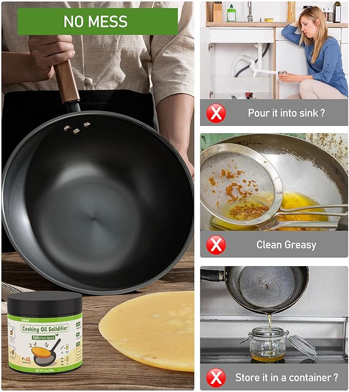 Cooking Oil Solidifier, Solidifies Up to 40 Cups from Mess, 100% Plant-Based Used Oil Solidifying Powder, Grease Hardener Disposal for Kitchen