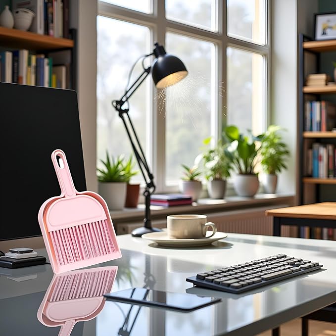 Plastic Mini Broom and Dustpan,Mini Cleaning Brush with Dustpan Set Desktop Cleaning Accessories,Pink with Set,Plastic Broom