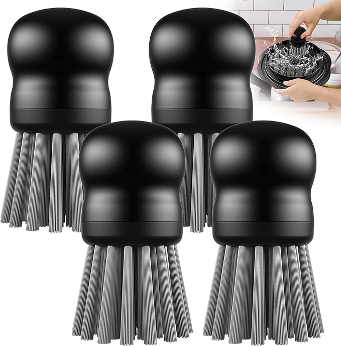 Mini Dish Brush for Cleaning Chicken Shredder, Palm Brush Dish Scrubber with Ergonomic Grip, Kitchen Brush for Washing Dishes, Pans, Pots, Sink (4, Black)