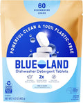 BLUELAND 100% Plastic-Free Dishwasher Detergent Tablets, 60 Count, Free & Clear, Eco-Friendly Dishwashing Pods, Natural, USDA Certified biobased