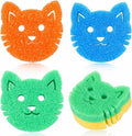 3 Pcs Dual Sided Scrub Sponge Multi Functional Cute Temperature Sensitive Non Scratch Dish Sponge for Washing Dishes Kitchen Bathroom (Cat,Green, Orange, Blue)