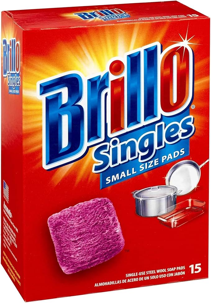 Brillo Single Use Steel Wool Soap Pads, Smaller Size Original Red Scent, 15 Count Pack of 1