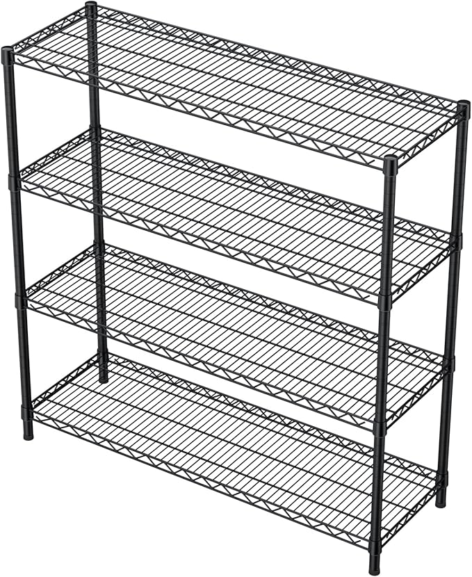 Golpart 4 Tier Adjustable Storage Shelves,Heavy Duty Metal Utility Shelf 1400LBS Capacity Wire Shelving Unit Organizer Rack for Kitchen Office Pantry Room 18" D x 46" W x 59" H Black