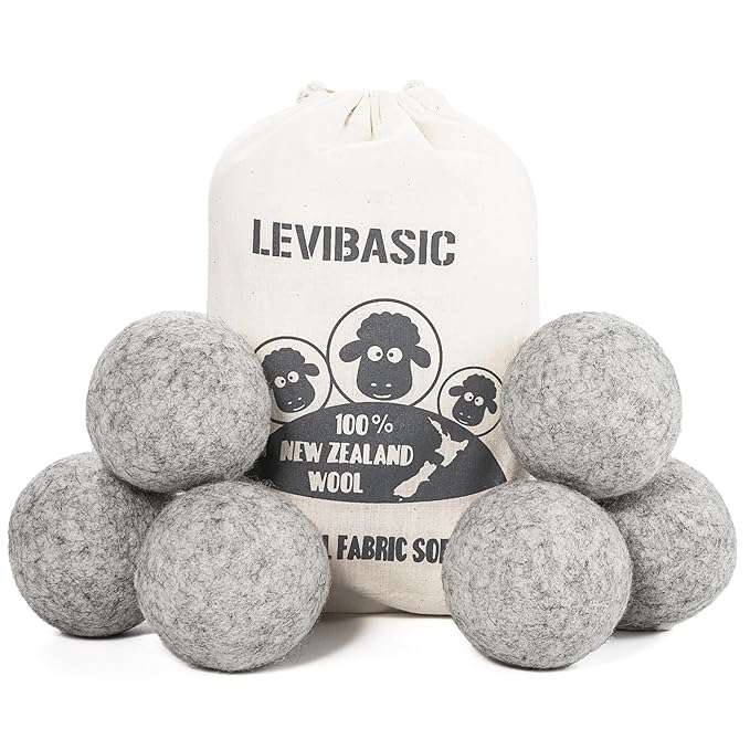 Wool Dryer Balls 6 Pack XL, Genuine New Zealand Wool to Core, 100% Organic Fabric Softener Alternative, Baby Safe & Chemical Free, Reduce Wrinkles & Shorten Drying Time (Grey-6pcs)