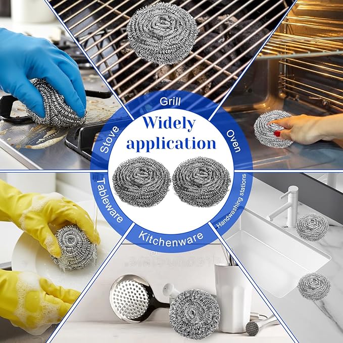 100 Pcs Stainless Steel Scouring Pads Heavy-Duty Metal Sponge Scrubbers for Kitchen & Grill Cleaning, Rust-Resistant Steel Wool for Pots, Pans, Oven 2.5"x1.5"