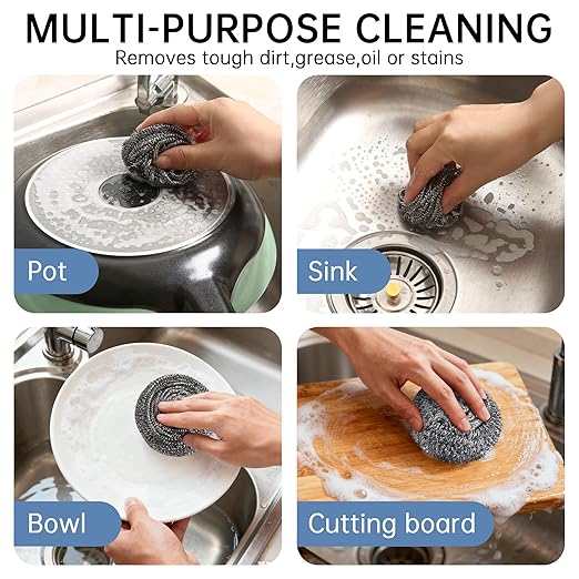 18 Pack Heavy Duty Stainless Steel Scrubber | Non-Scratch Steel Wool Pads for Pots, Grill Grates & Oven Racks, Kitchen Dishwashing | Rust-Free & Individually Wrapped