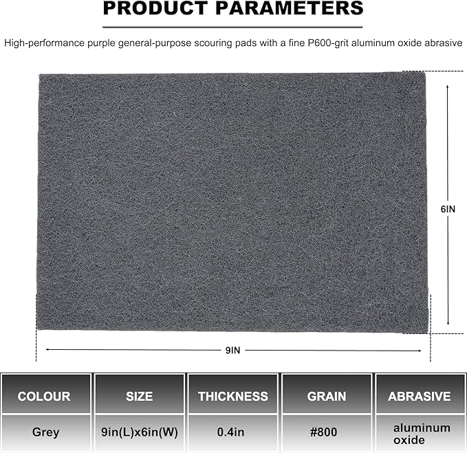 Premium 10 Pack 6" x 9" Grey General Purpose Scuff Pads - Scuffing, Scouring, Sanding, Paint Primer Prep Adhesion Scratch - Surface Preparation Automotive Car Auto Body Woodworking Wo (800 Grit)