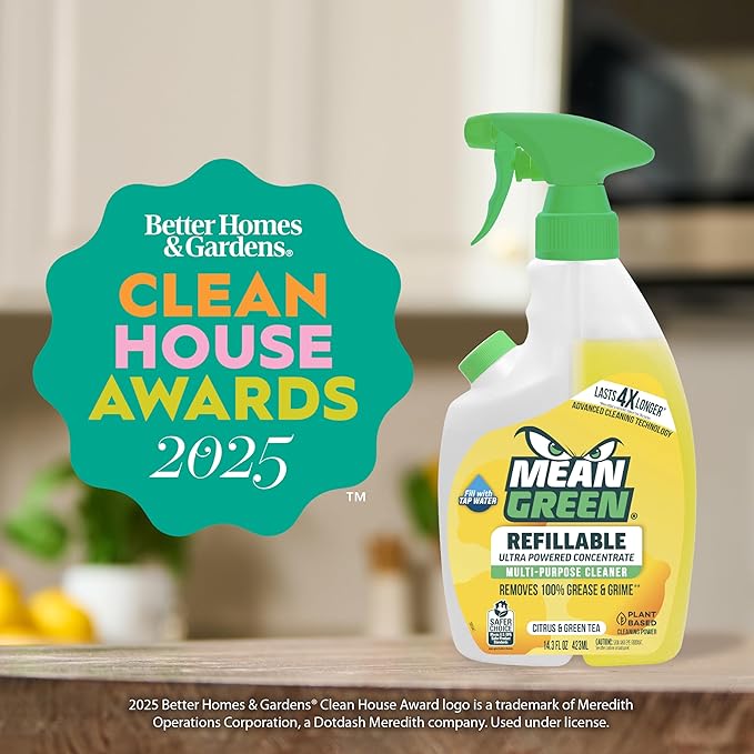 Mean Green Ultra Powered Refillable Cleaner Concentrate Variety 3 Pack – Multi-Purpose Citrus & Green Tea, Bathroom Tropical Breeze, Glass Fresh – 14.3 fl oz Each