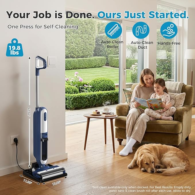 OLIXIS Wet Dry Vacuum Cleaner, Cordless All-in-One Vac Mops, Vacuum Mop with Self-Cleaning System, Dual Water Tank Design, Tangle-Free Brush, Dual-Edge Cleaning, 35-Min Runtime