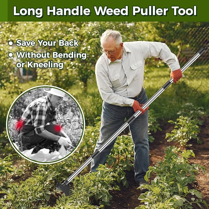 Weed Puller Tool with Long Handle - 54" Heavy Duty Manual Weeder & Garden Hoe, 2 in 1 Uprooting Tool for Yard, Lawn, Flower Bed, and Patio, Durable Weed Remover for Gardening (54")