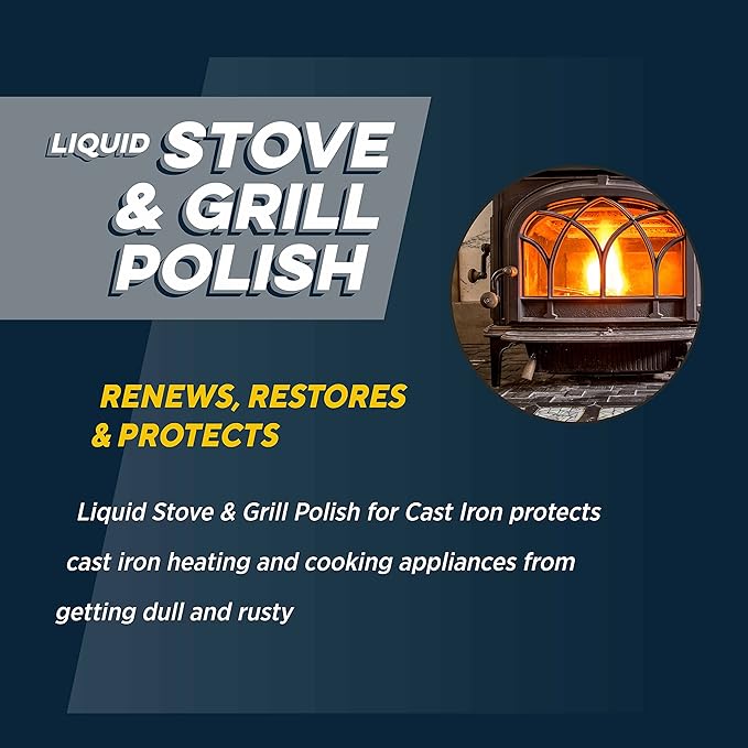 Rutland Liquid Stove and Grill Polish for Cast Iron and Steel - Restores Wood Stoves & Fireplace Grates, Made in USA, Black, 8 oz