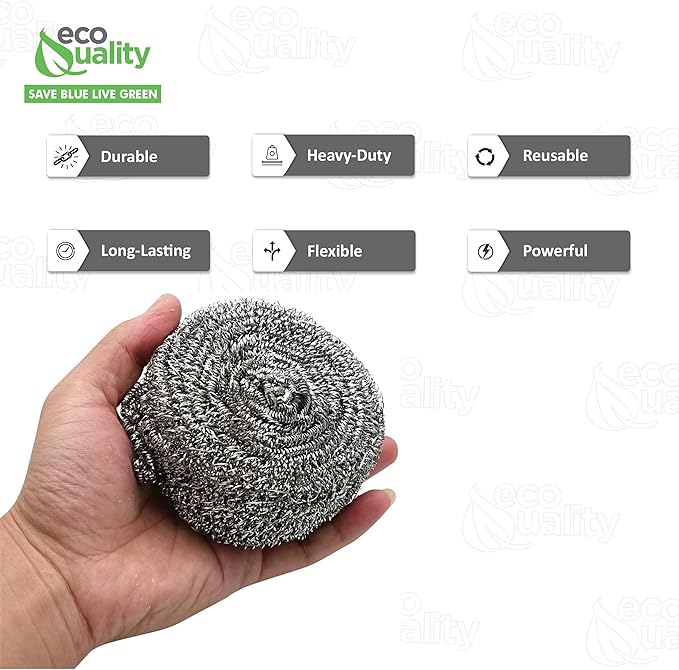 Stainless Steel Sponges Scourer, Steel Wool Scrubber, Scrubbing Scouring Pad for Pots, Pans and Ovens Great for Kitchen, Bathroom, Outdoors by EcoQuality (36)